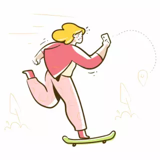 девушка на скейте, мчит вперед